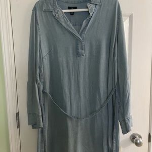 Long sleeve denim dress with a belt